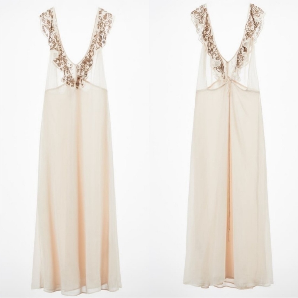 Zara Limited Edition Embroidered Beaded V-Neck Ivory Slip Maxi Dress 7521/652204 - Picture 14 of 15